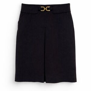 Ann Taylor Women's Pleated Black Gold Buckle Stretch Skirt Size 8